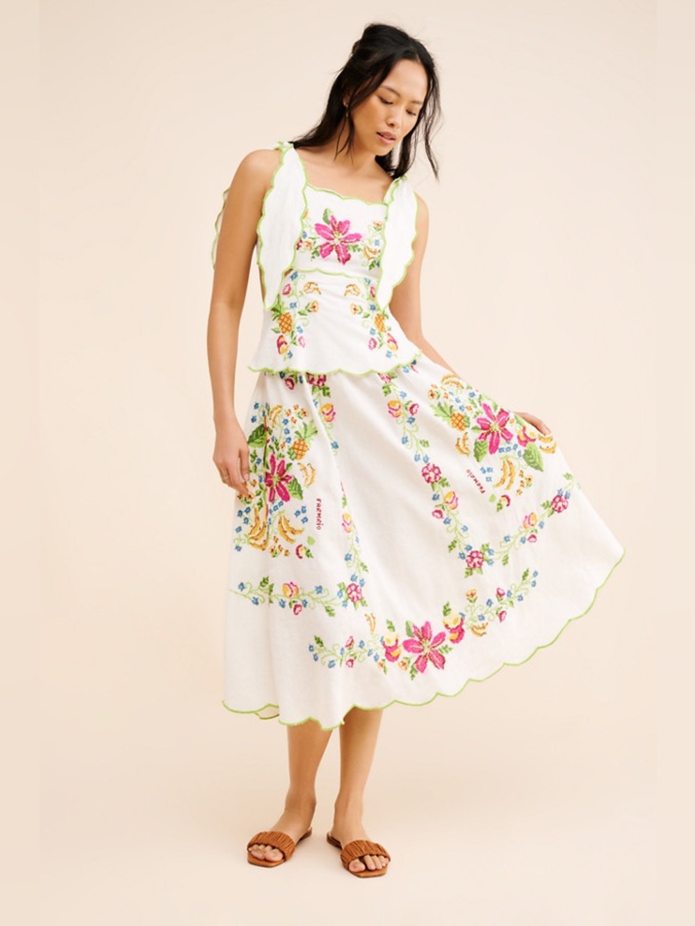 Farm Rio Tropical Romance Off White Maxi Dress Sz Small